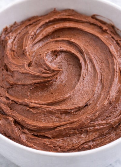 Chocolate Buttercream Frosting in a white bowl