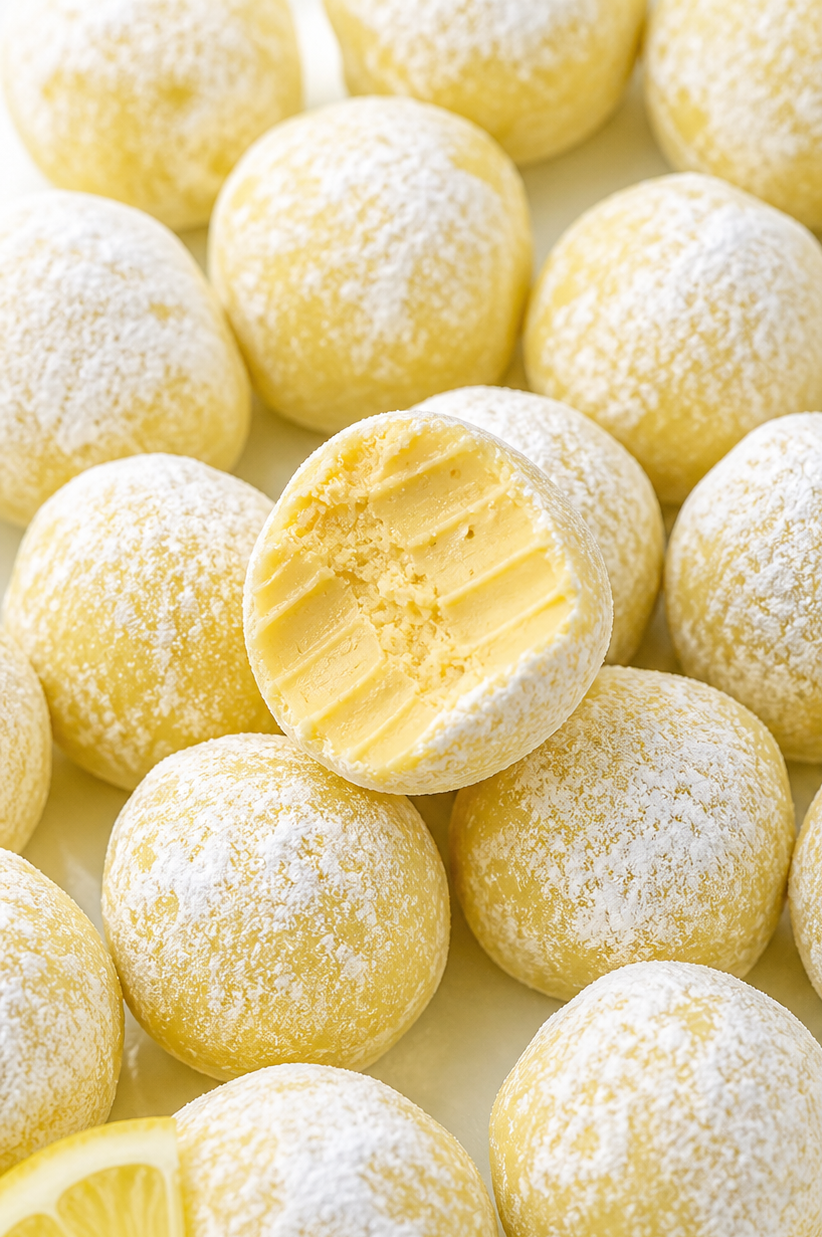 White Chocolate Lemon Truffles with a bite missing from the center one 