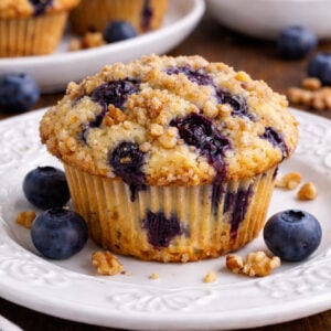 Blueberry Walnut Muffins on a white plate