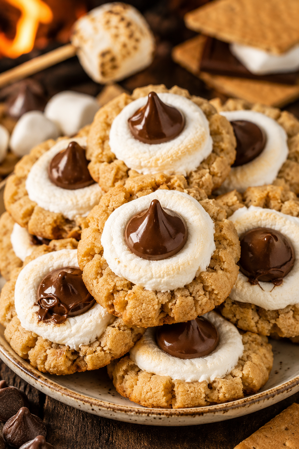 Peanut Butter Smores Cookies piled