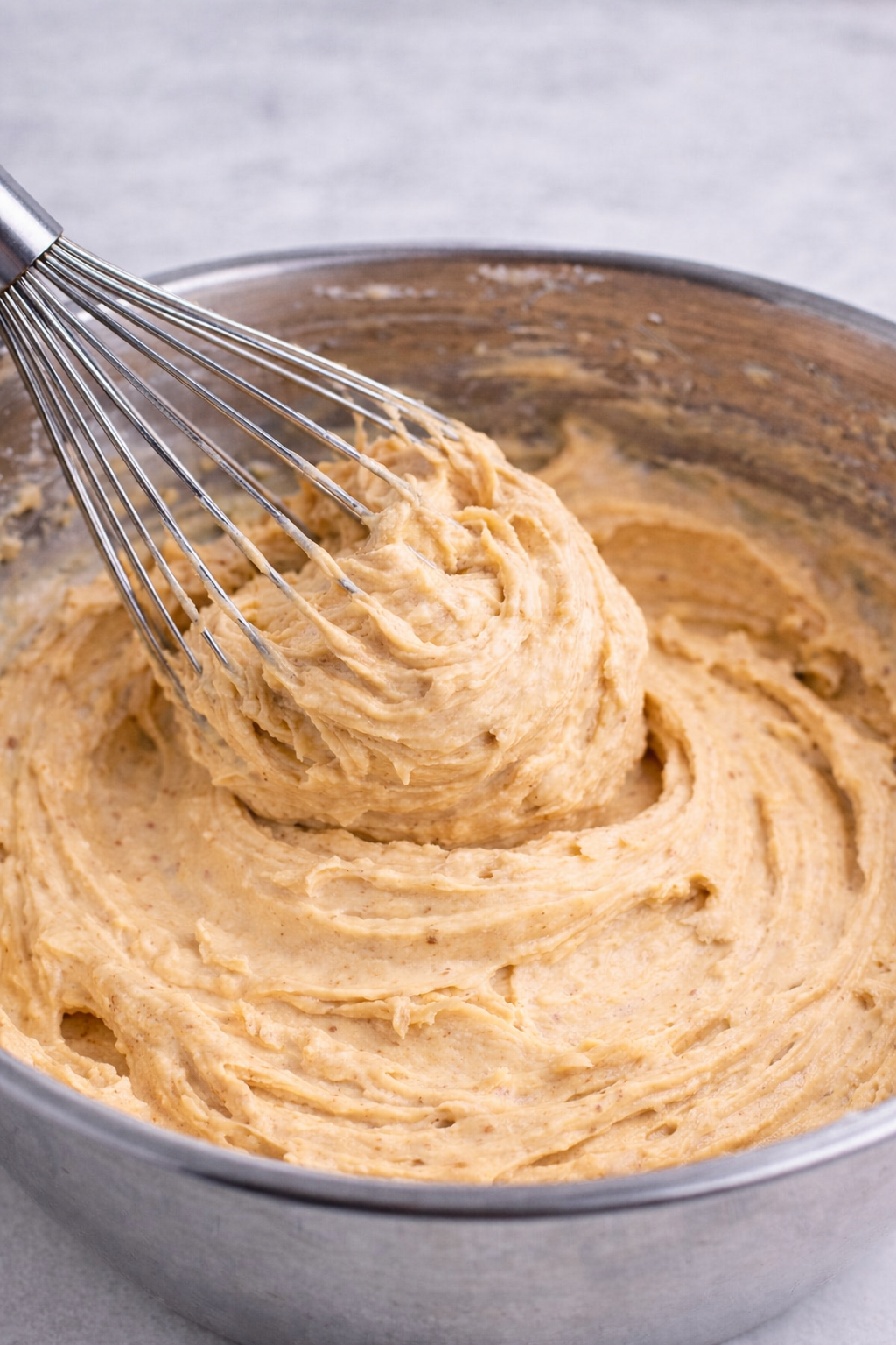Peanut Butter Frosting in a metal mixing bowl 