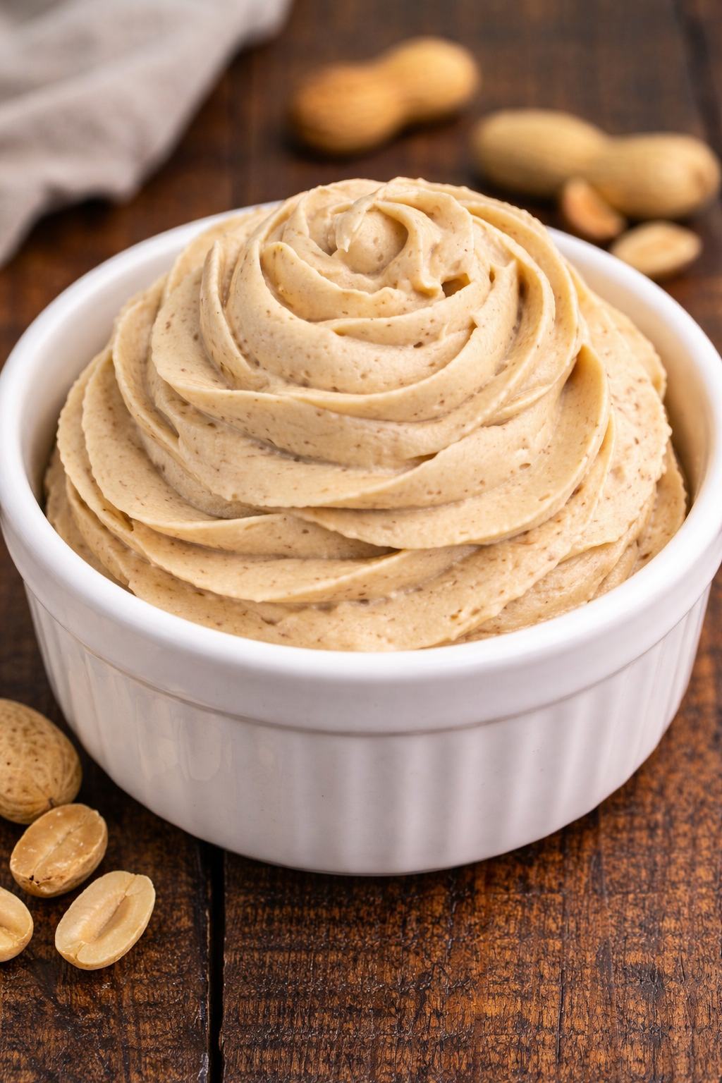 Peanut Butter Frosting in a white serving bowl