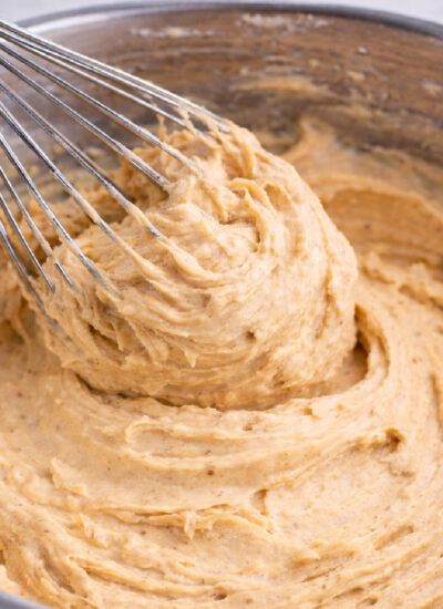Peanut Butter Frosting in a metal mixing bowl