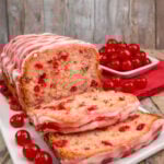 Cherry Garcia Loaf Cake on a white serving plate
