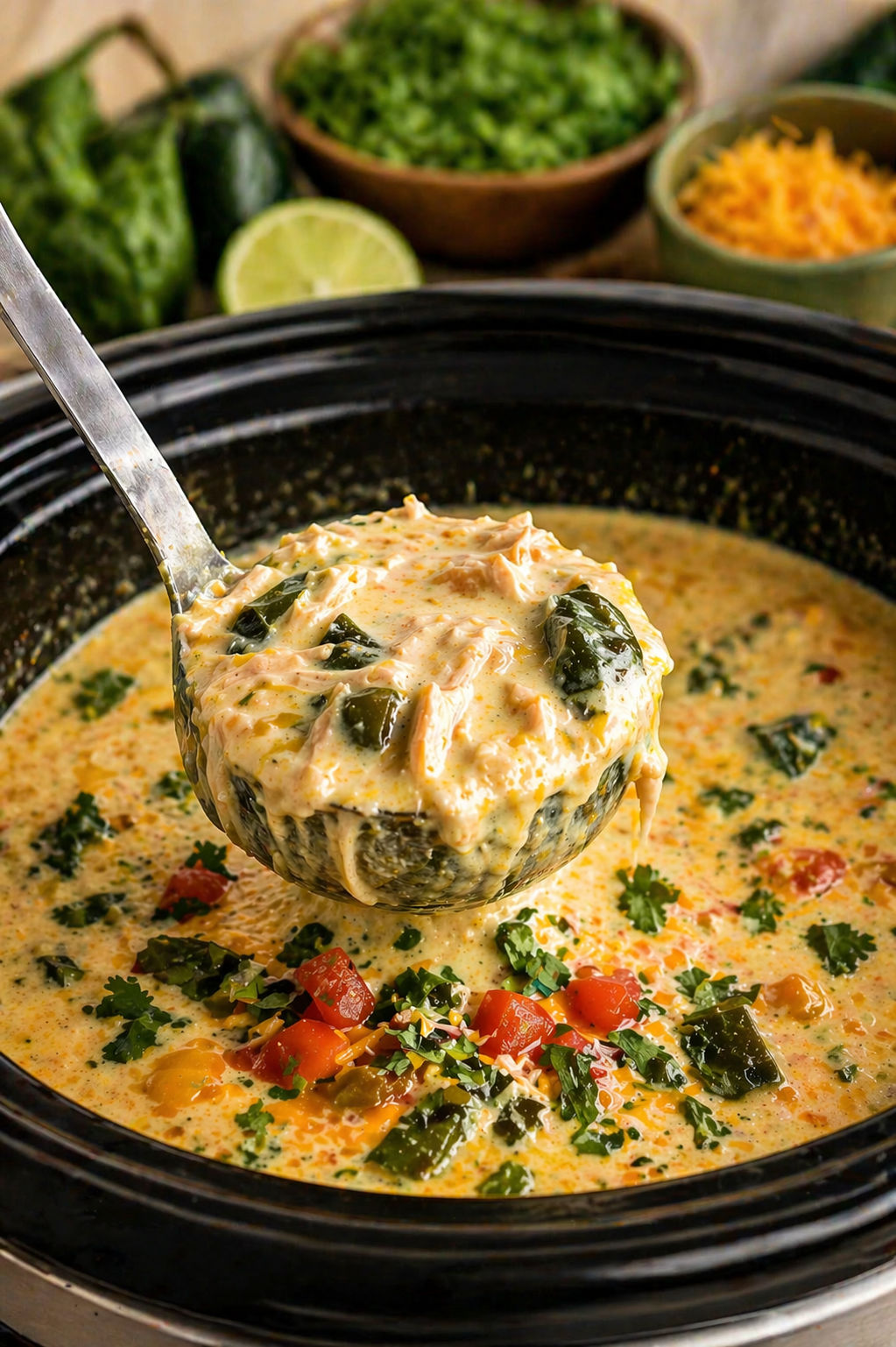 Slow Cooker Chicken Chile Rellenos Soup IN A CROCK POT 