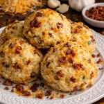 Cheesy Bacon Garlic Biscuits on a white pretty plate