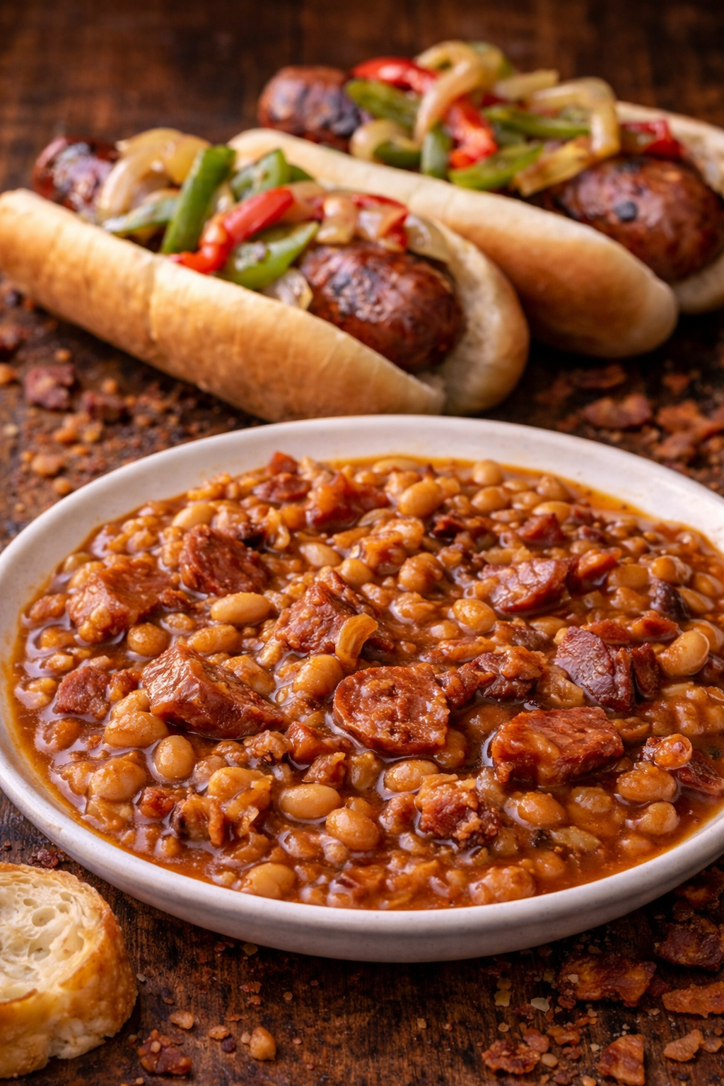 bowl of Ultimate Baked Beans with Smoked Sausage 