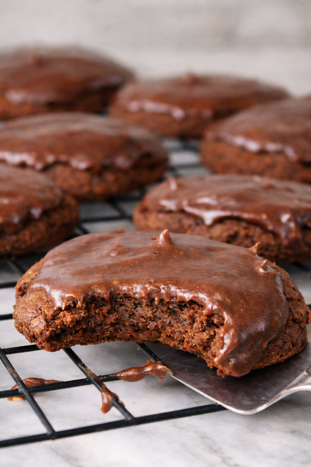 Texas sheet cake cookies on a cooling rack 