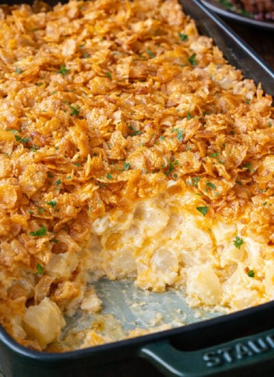 Funeral Potatoes in a baking pan