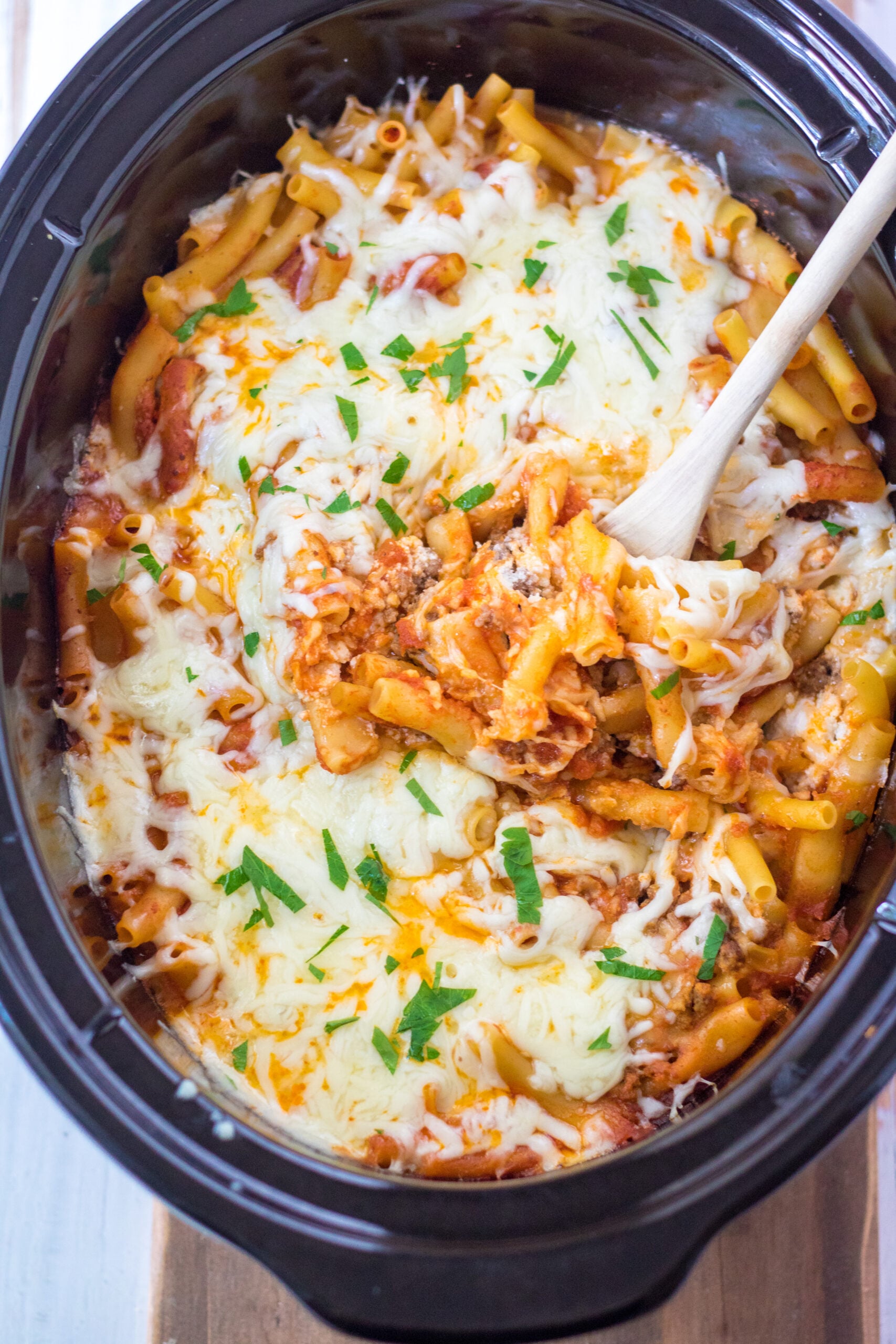 Slow Cooker Cheesy Baked Pasta