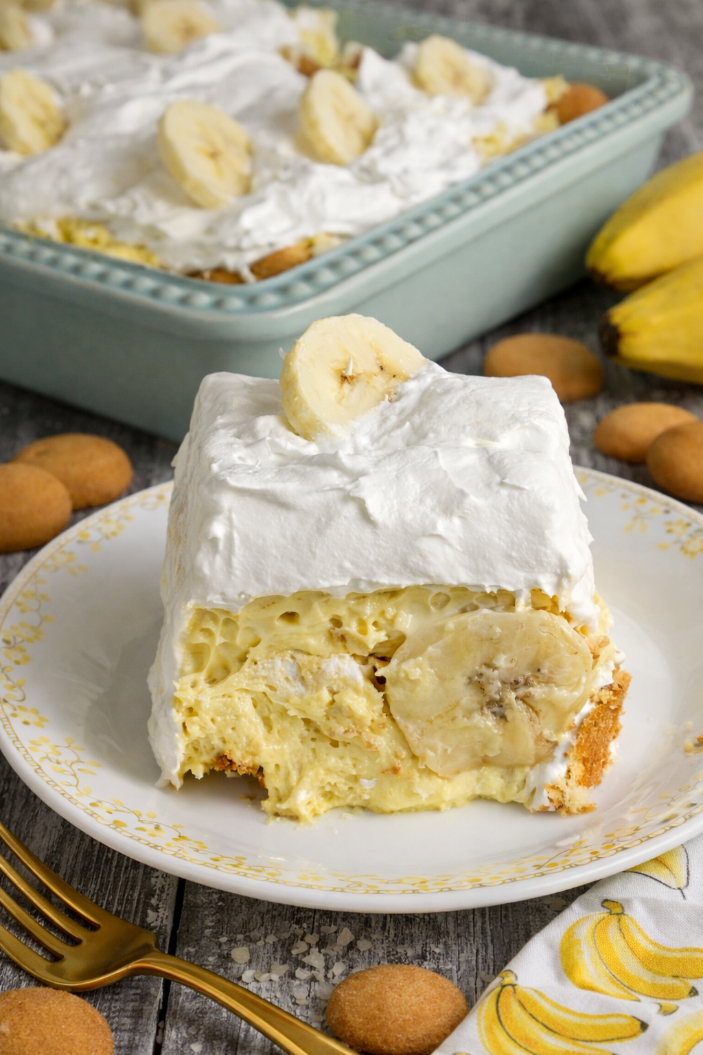 Easy Banana Pudding (No Bake) on a pretty white plate