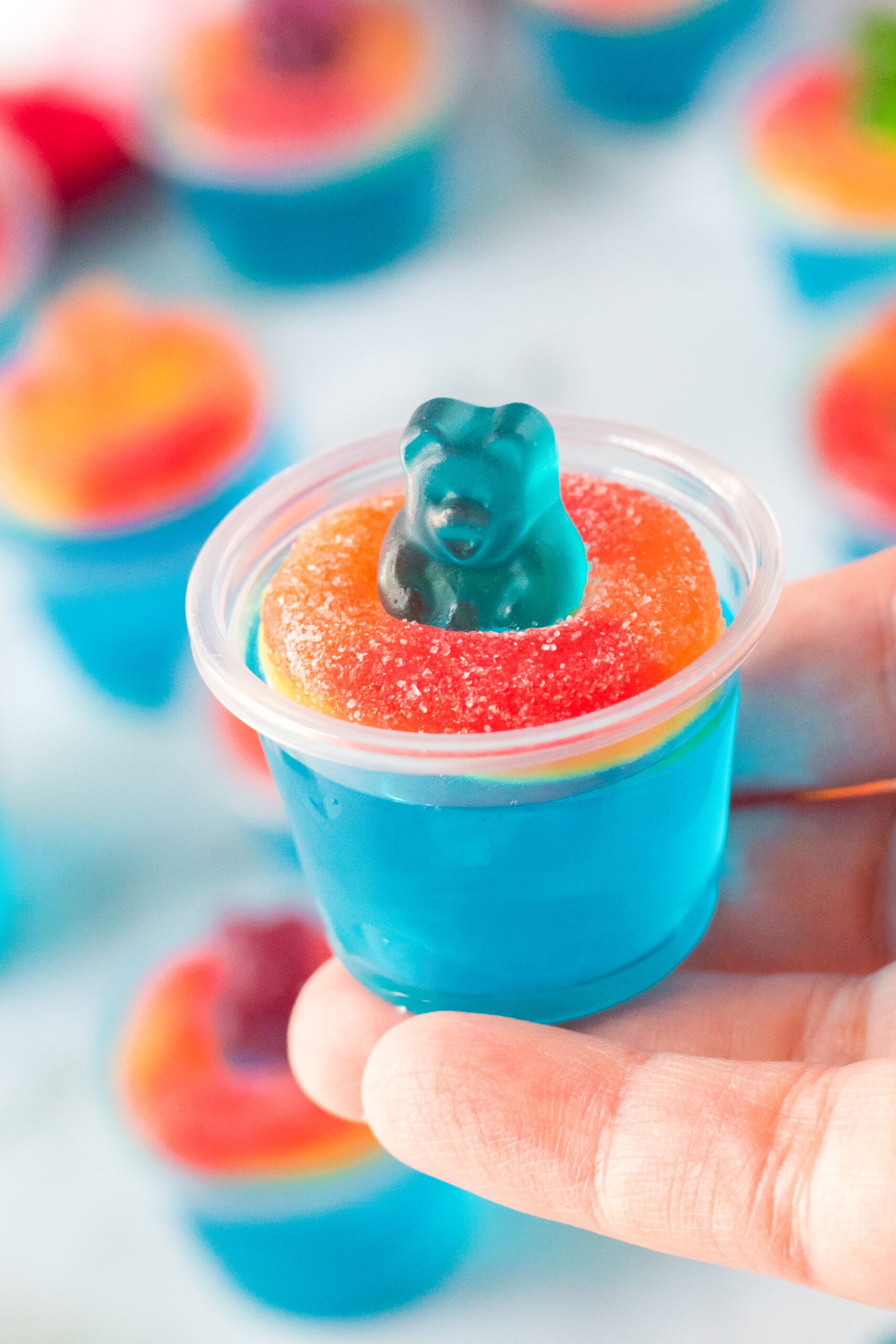 Pool Party Jello Shot being held in a hand