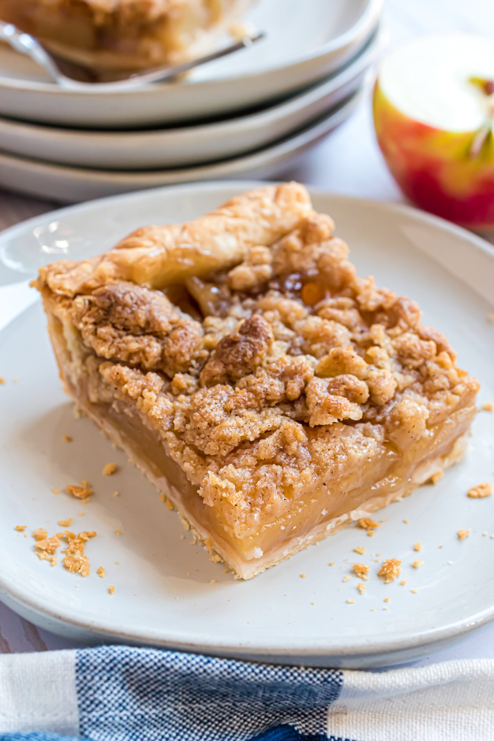 Up close shot of the apple slab pie on a white plate 
