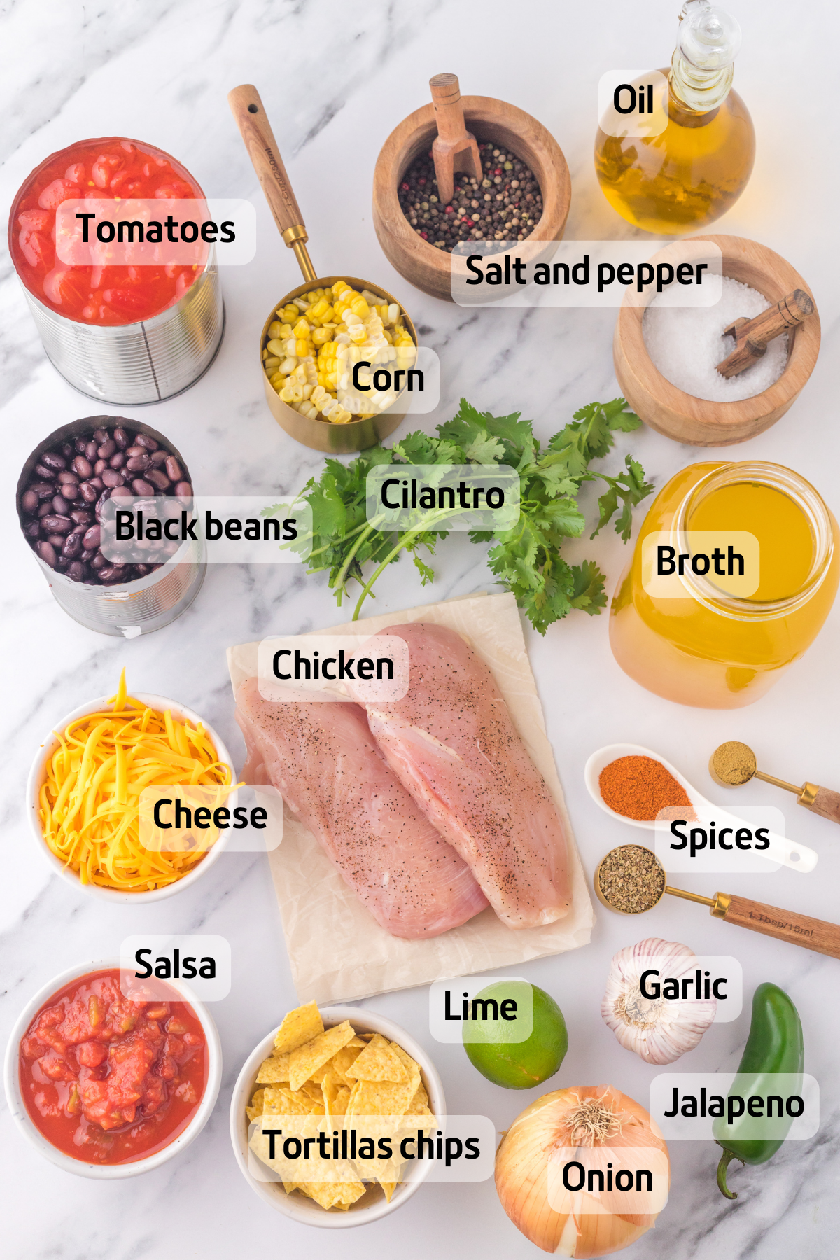 Overhead view of the ingredients needed to complete this recipe.