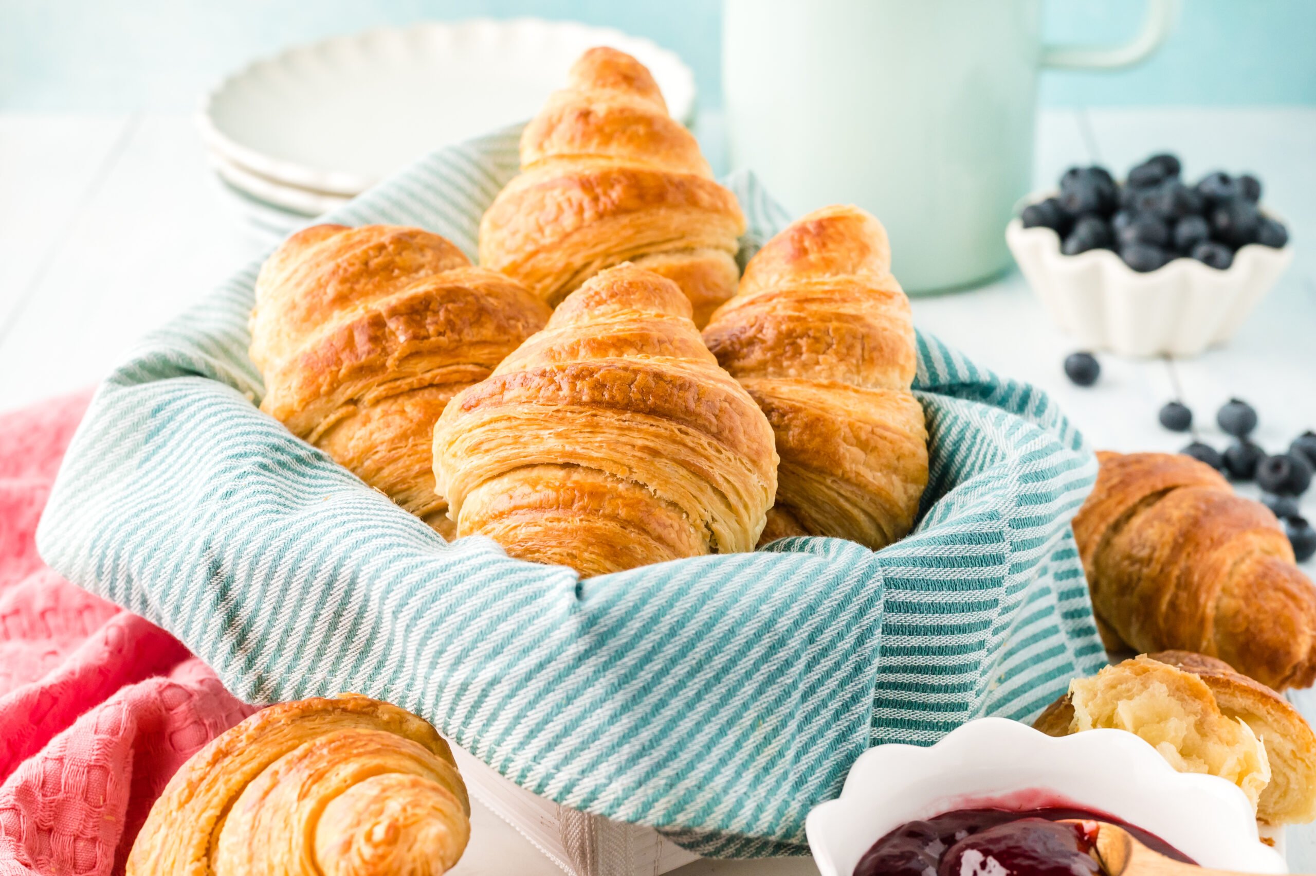 Croissants in a linen lined basket 