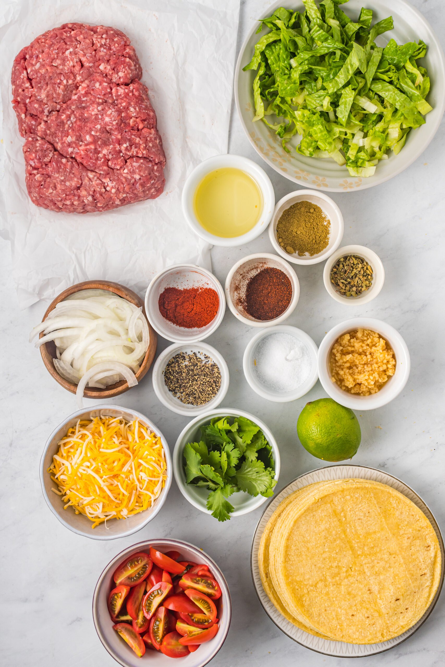 Overhead view of the ingredients needed to complete this recipe.