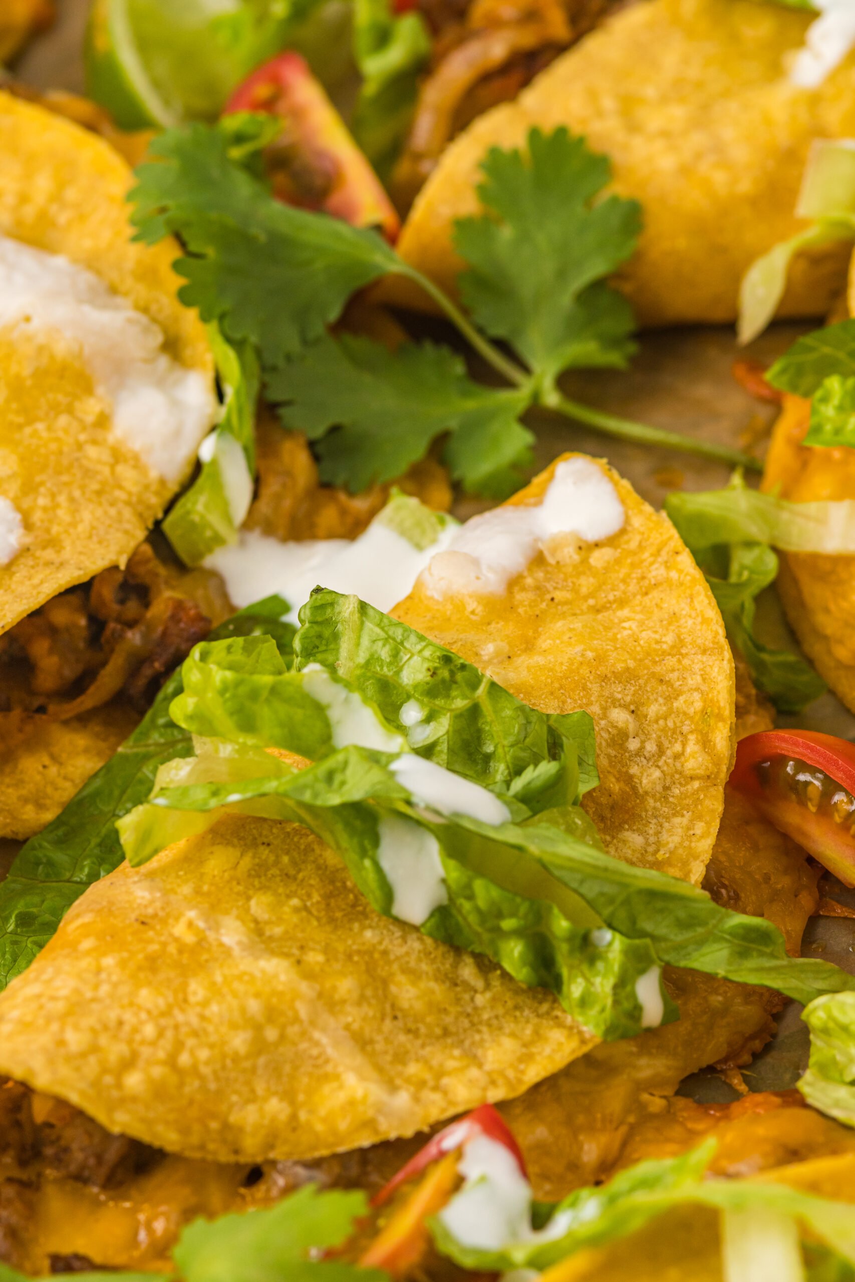 Close up view of  Beef Tacos on a sheet pan.