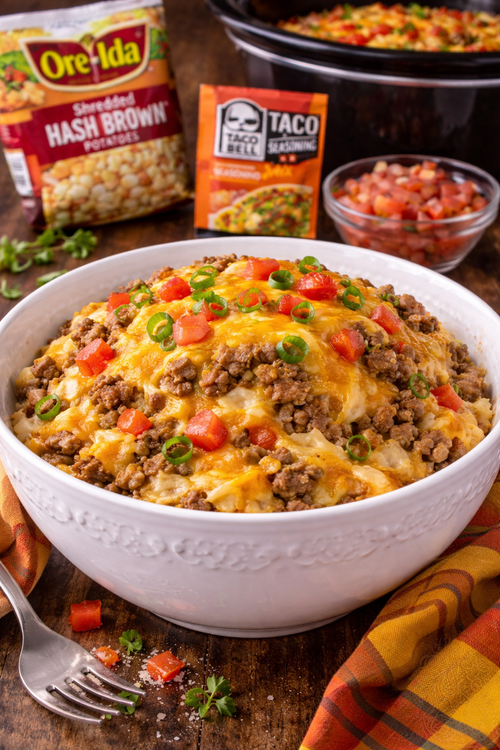 Slow Cooker John Wayne Casserole in a white bowl