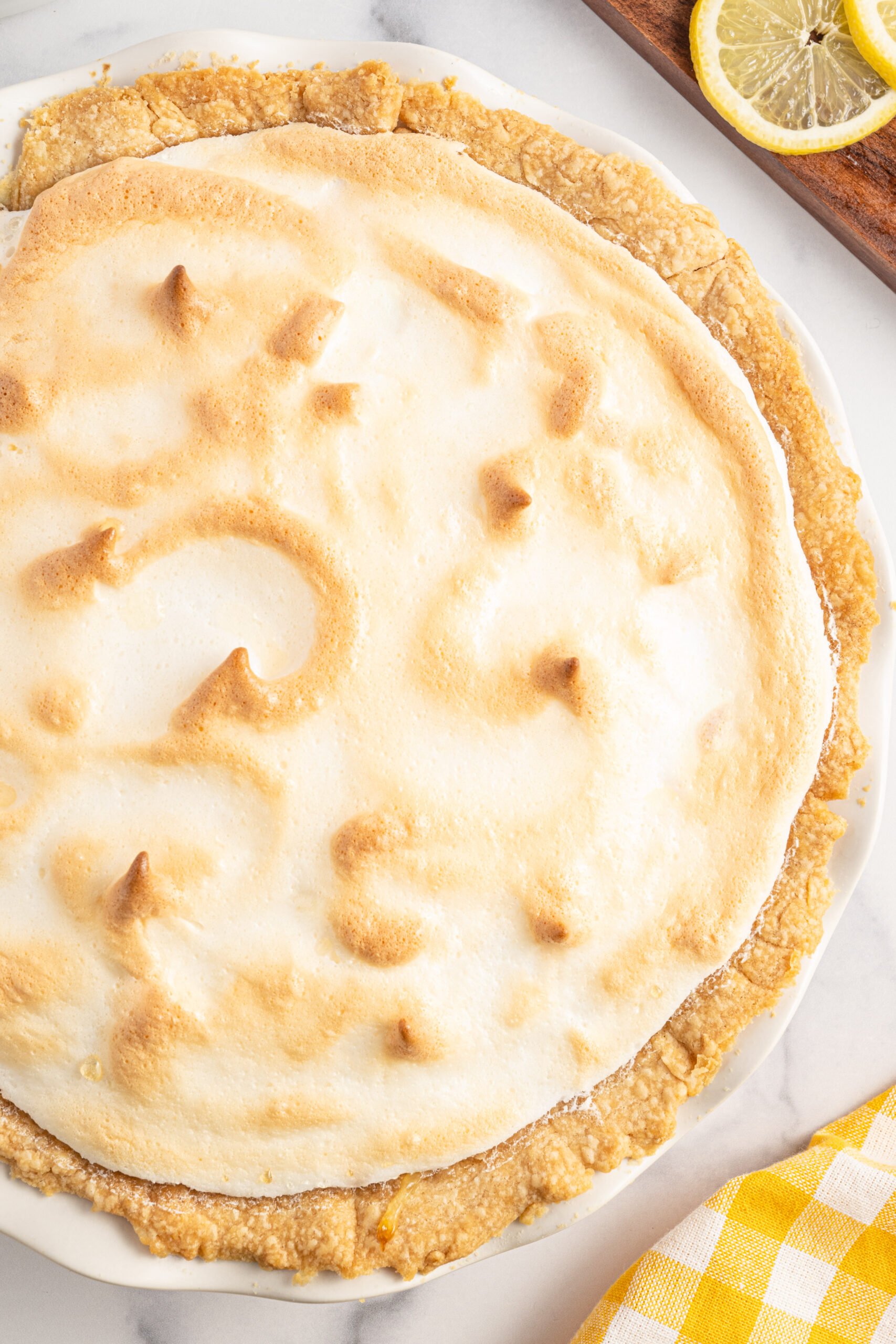 Close up shot of the toasted meringue topping. 