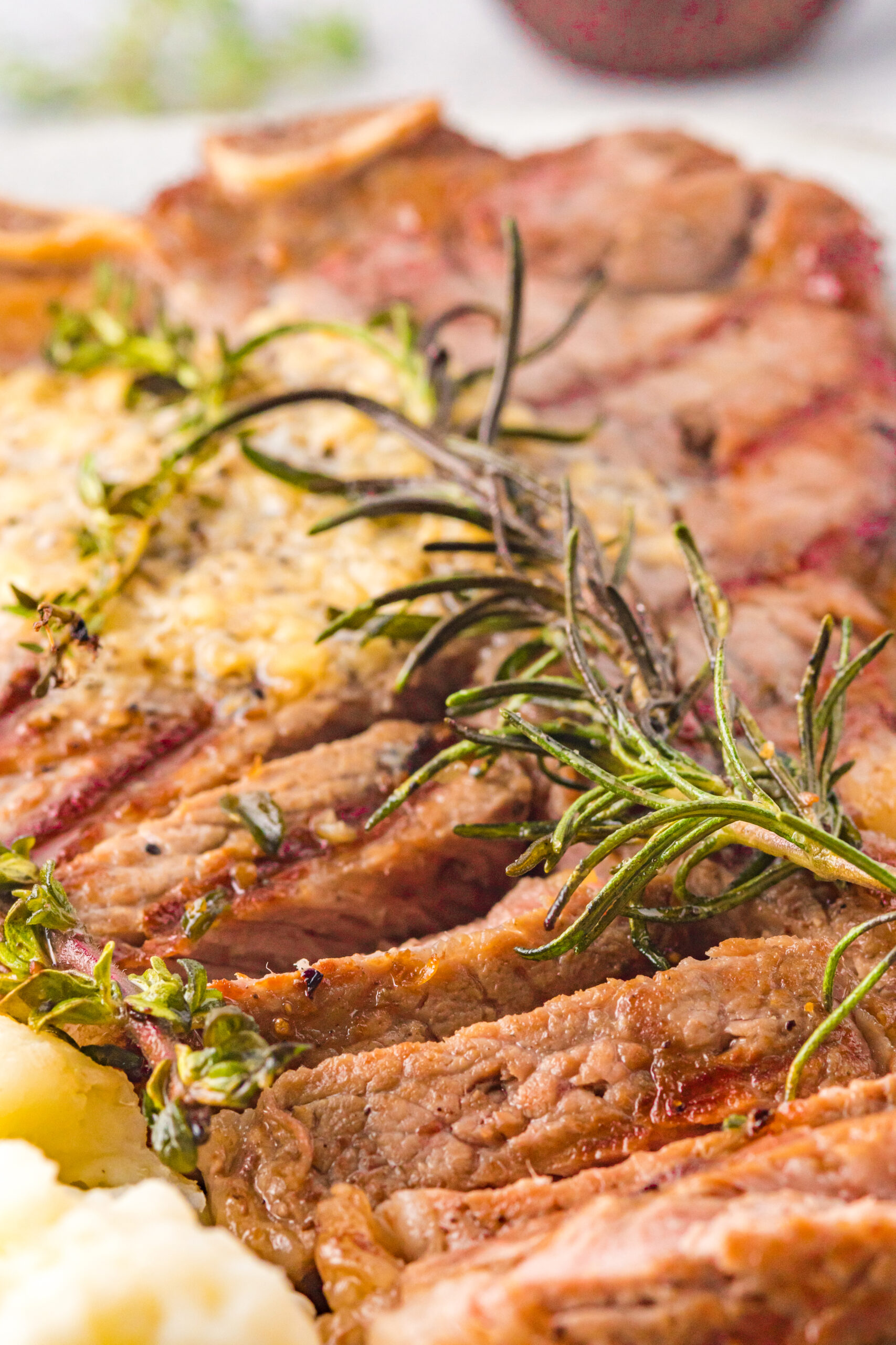 Close up view of slices of T Bone Steak.
