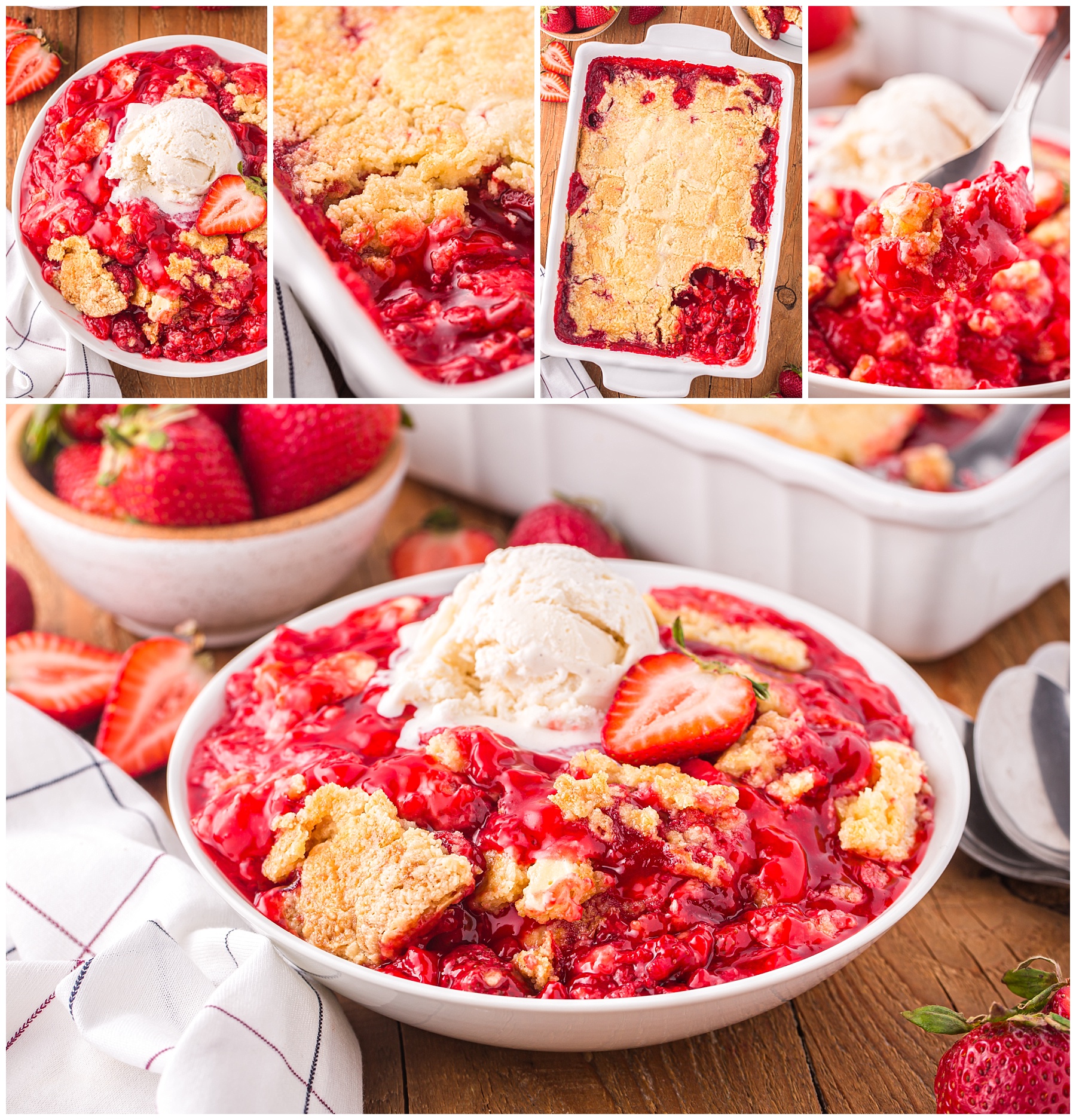 Collages of Strawberry Dump Cake 