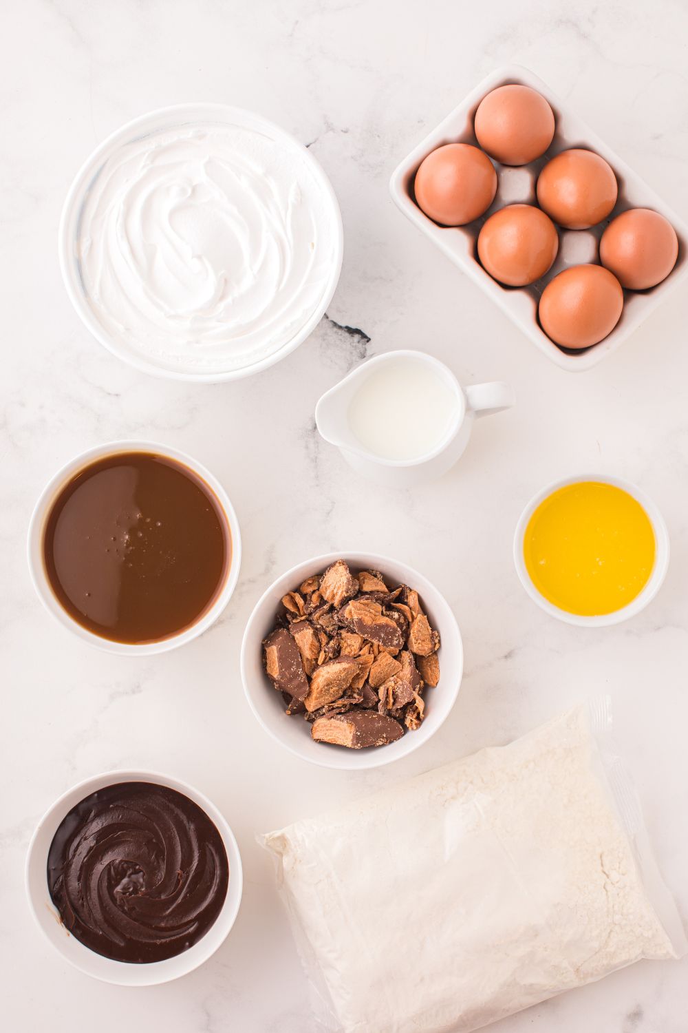 ingredients for butterfinger cake on table