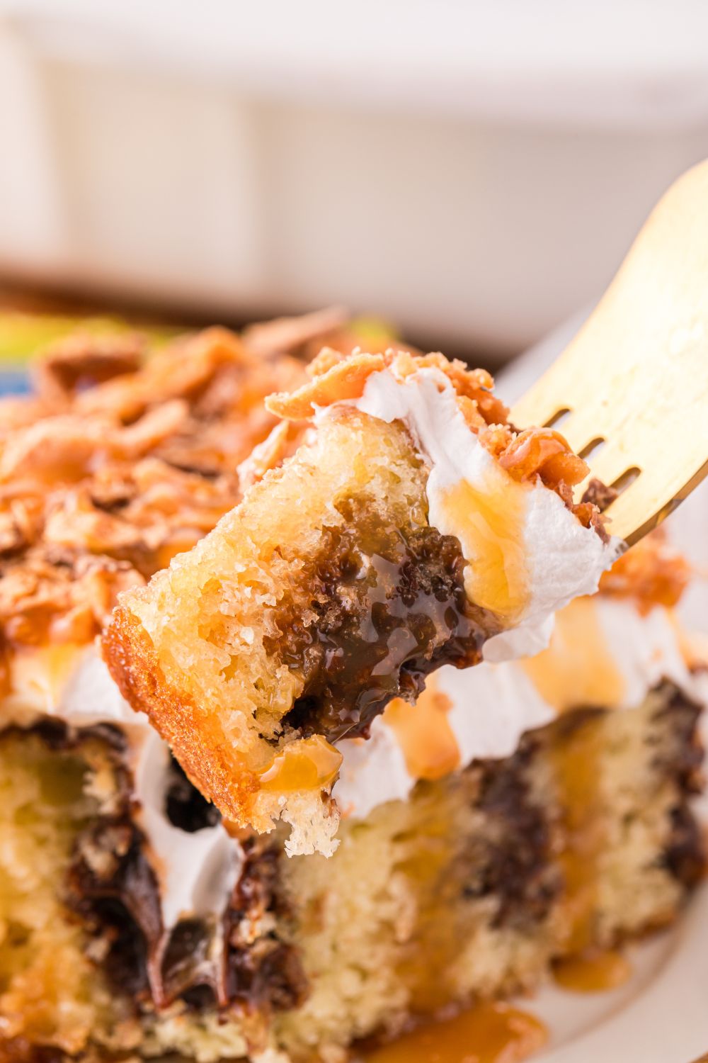 bite with poke cake taken out of it