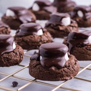 Chocolate Covered Marshmallow Cookies on a cooling rack