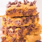 Pumpkin Chocolate Chip Bars stacked on top of each other