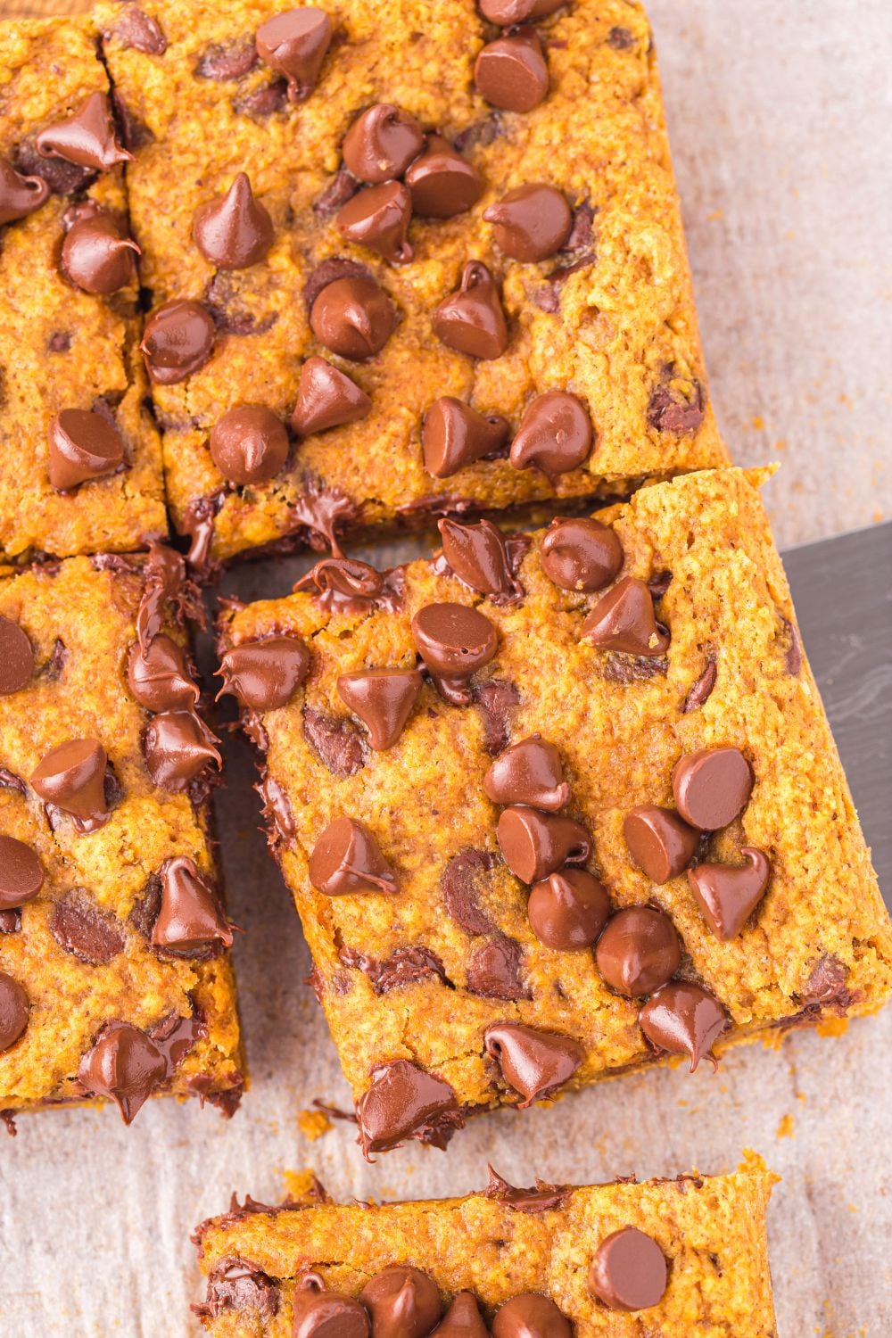 pumpkin bars sliced and placed on table 