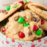 Christmas M&M Cookies in a tin