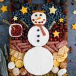 Snowman Charcuterie Board overhead look on table
