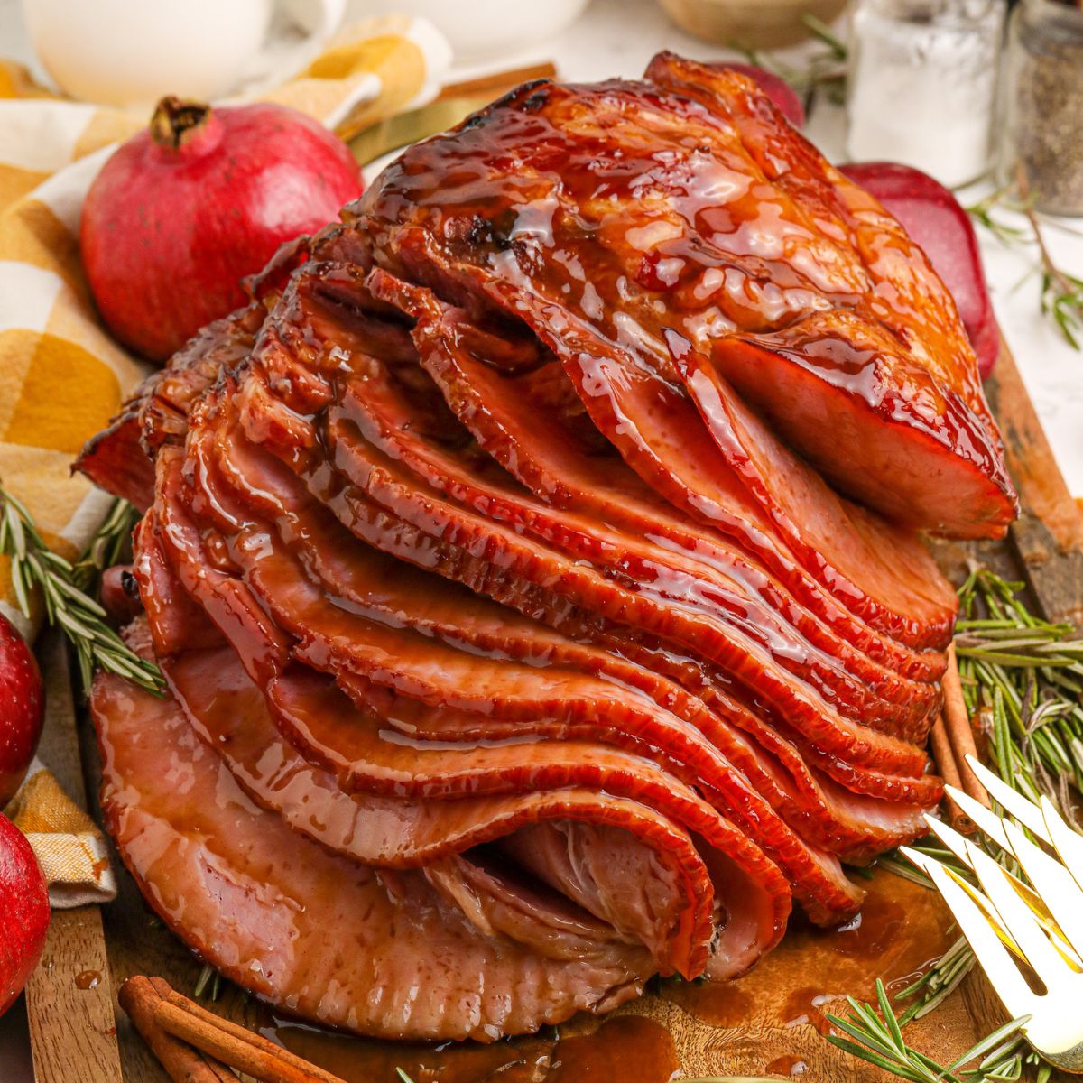 Dr. Pepper Ham on platter with forks beside tray