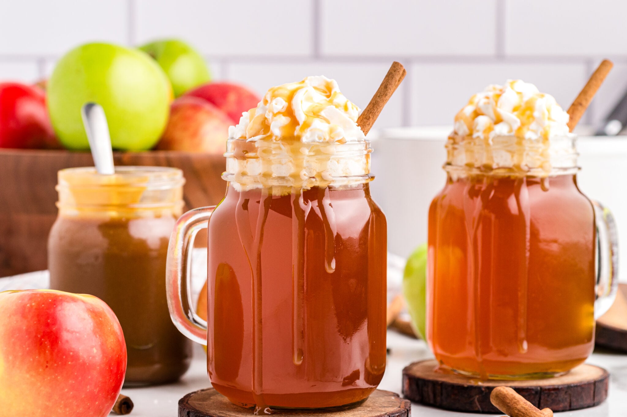 Warm caramel apple cider for Halloween