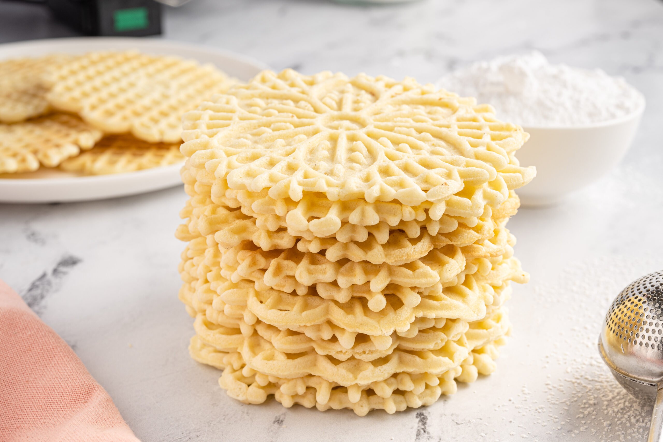 Pizzelles stacked on top of each other 