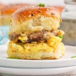 Breakfast Sliders with Sausage on a plate to see what the sandwich is full of
