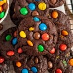 Chocolate M&M Cookies on a tray