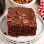 Dr. Pepper Cake sliced on plate