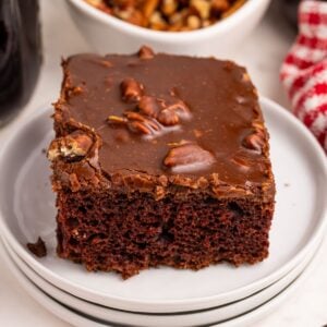 Dr. Pepper Cake sliced on plate