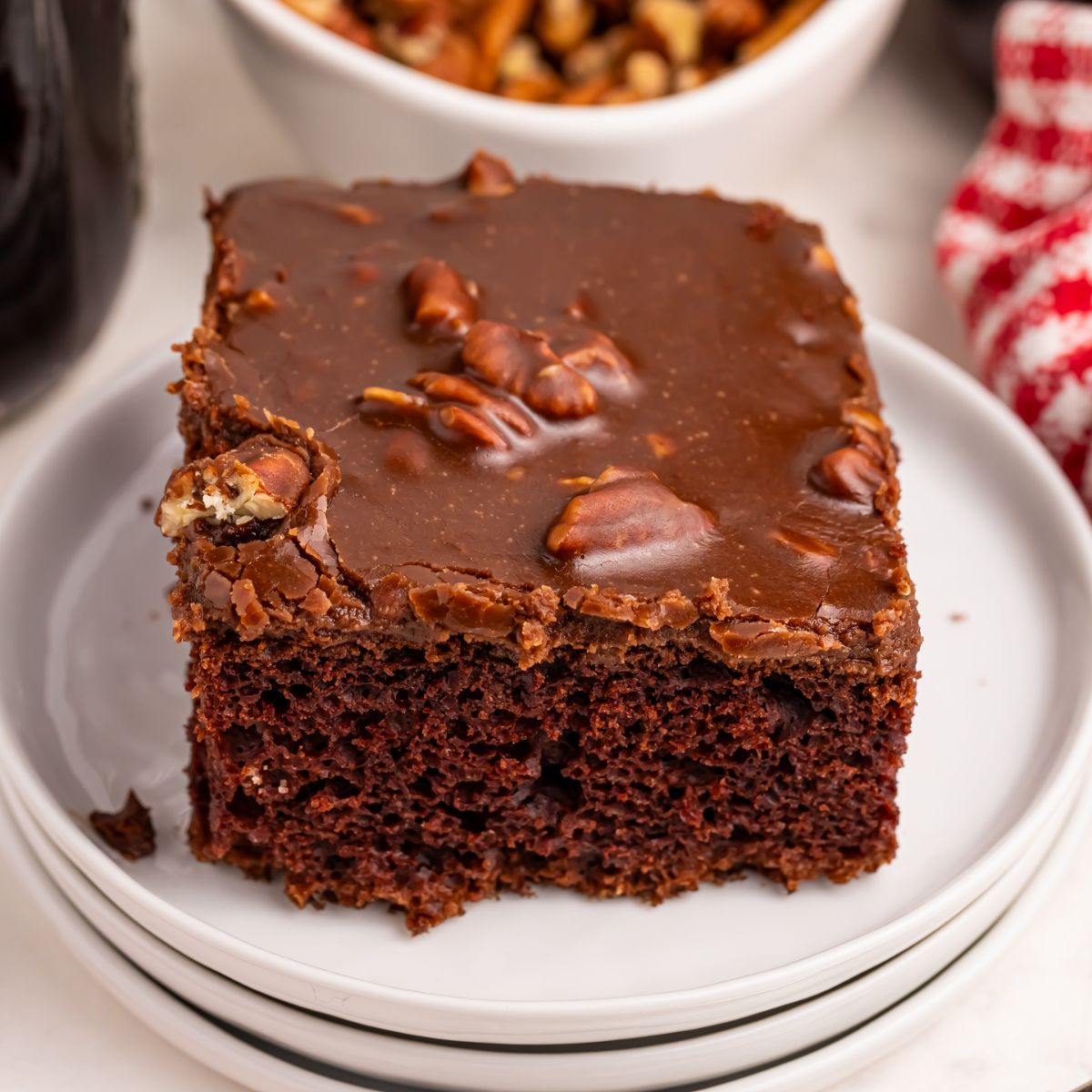 Dr. Pepper Cake sliced on plate