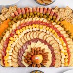 Turkey Snack Board on table with an overhead look so you can see the whole board assembled