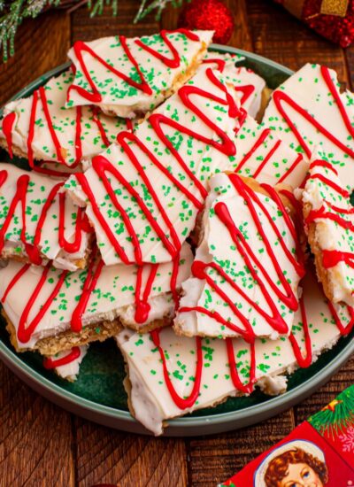 Christmas Tree Crack scattered and placed on plate on table