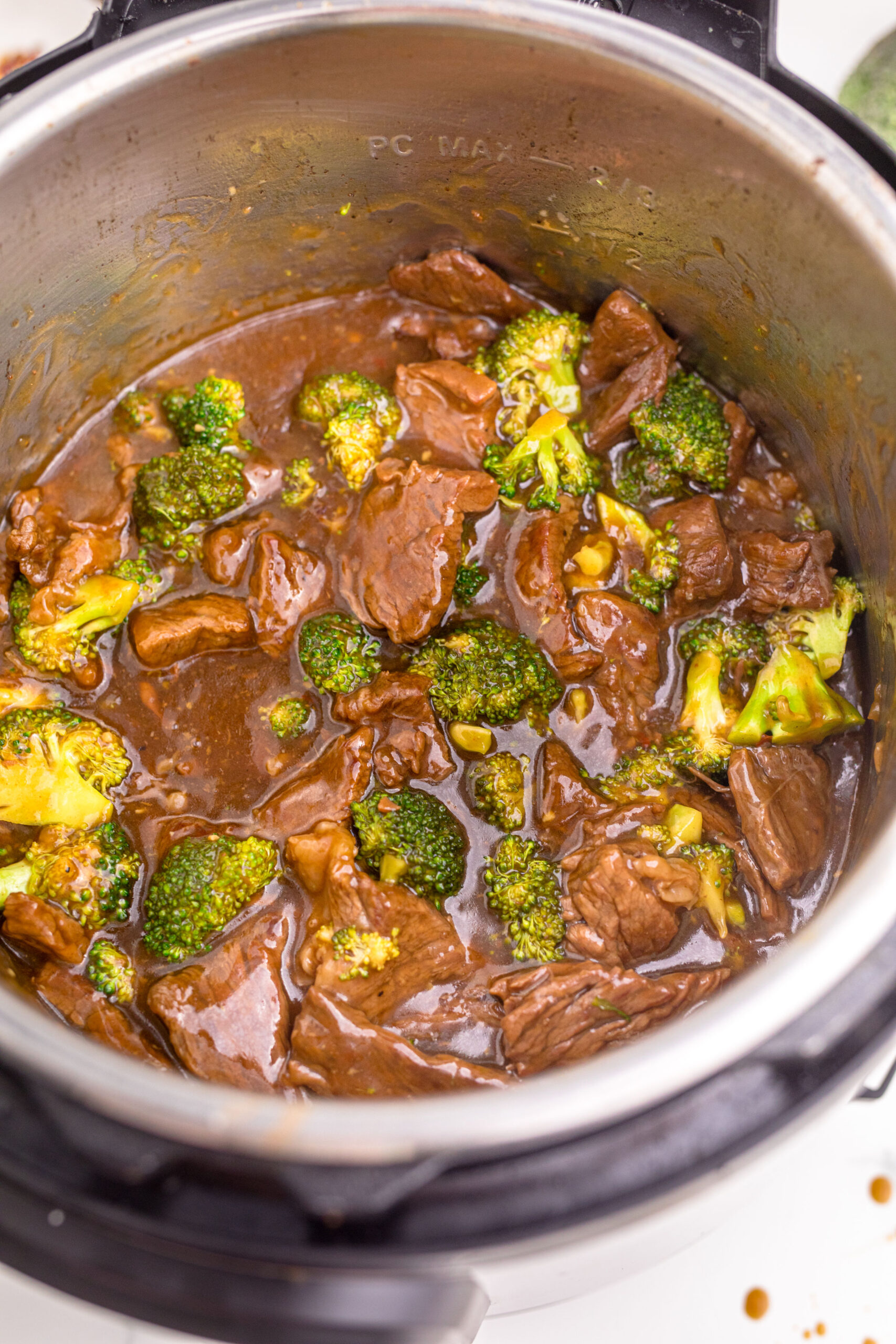 Instantpot Beef & Broccoli in the instantpot showing how delicious