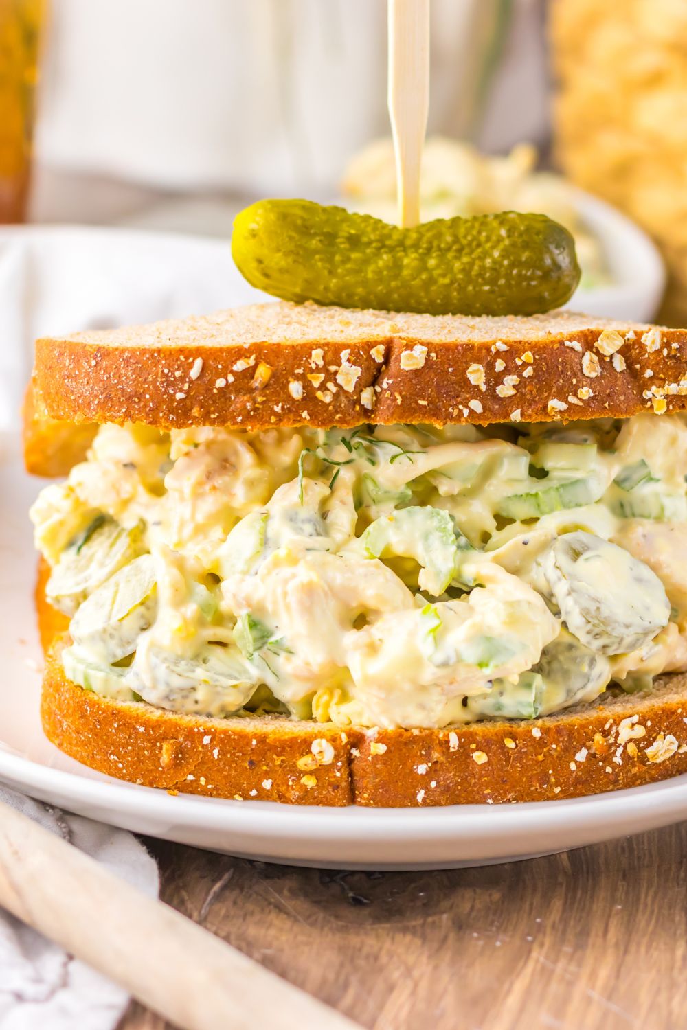 close up of a Pickle Chicken Salad on a plate 