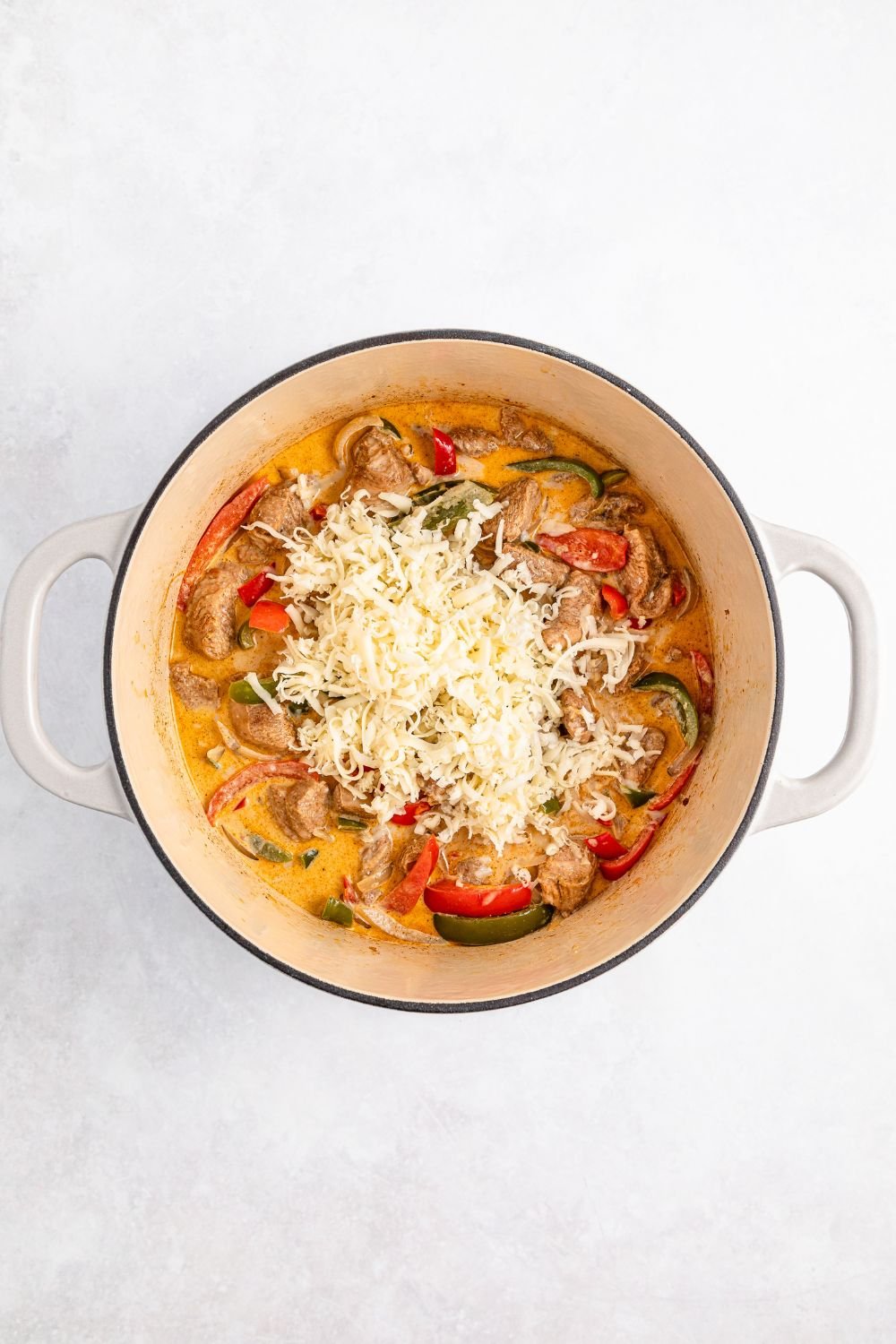 a bunch of ingredients in pot for Rasta Pasta