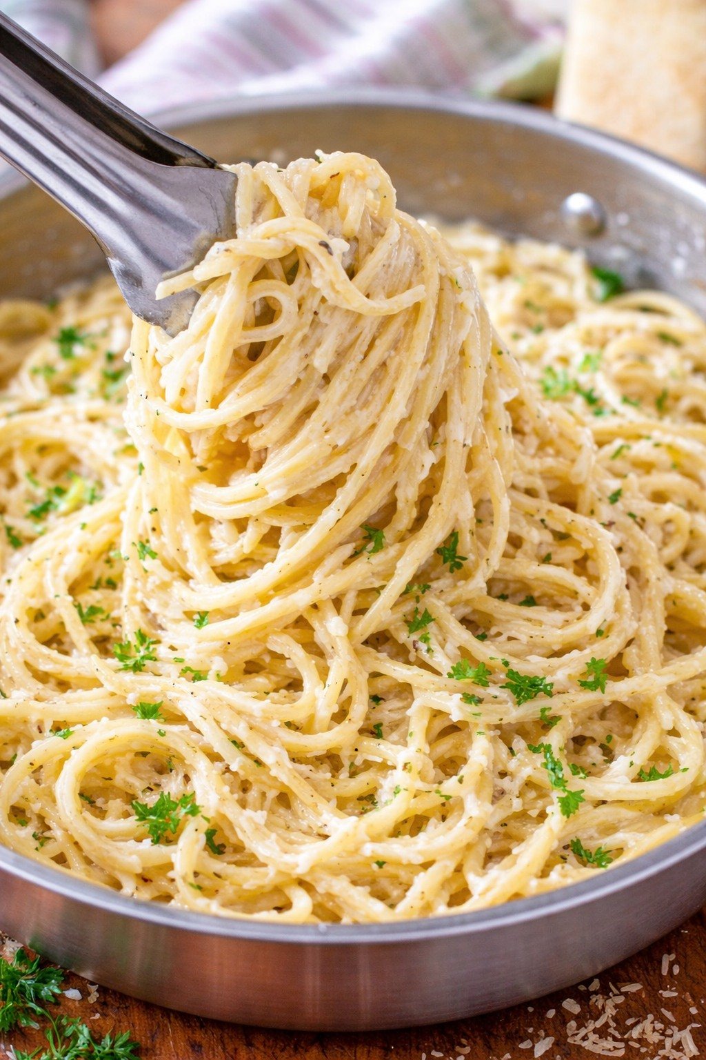 Pan of Garlic Parmesan Pasta