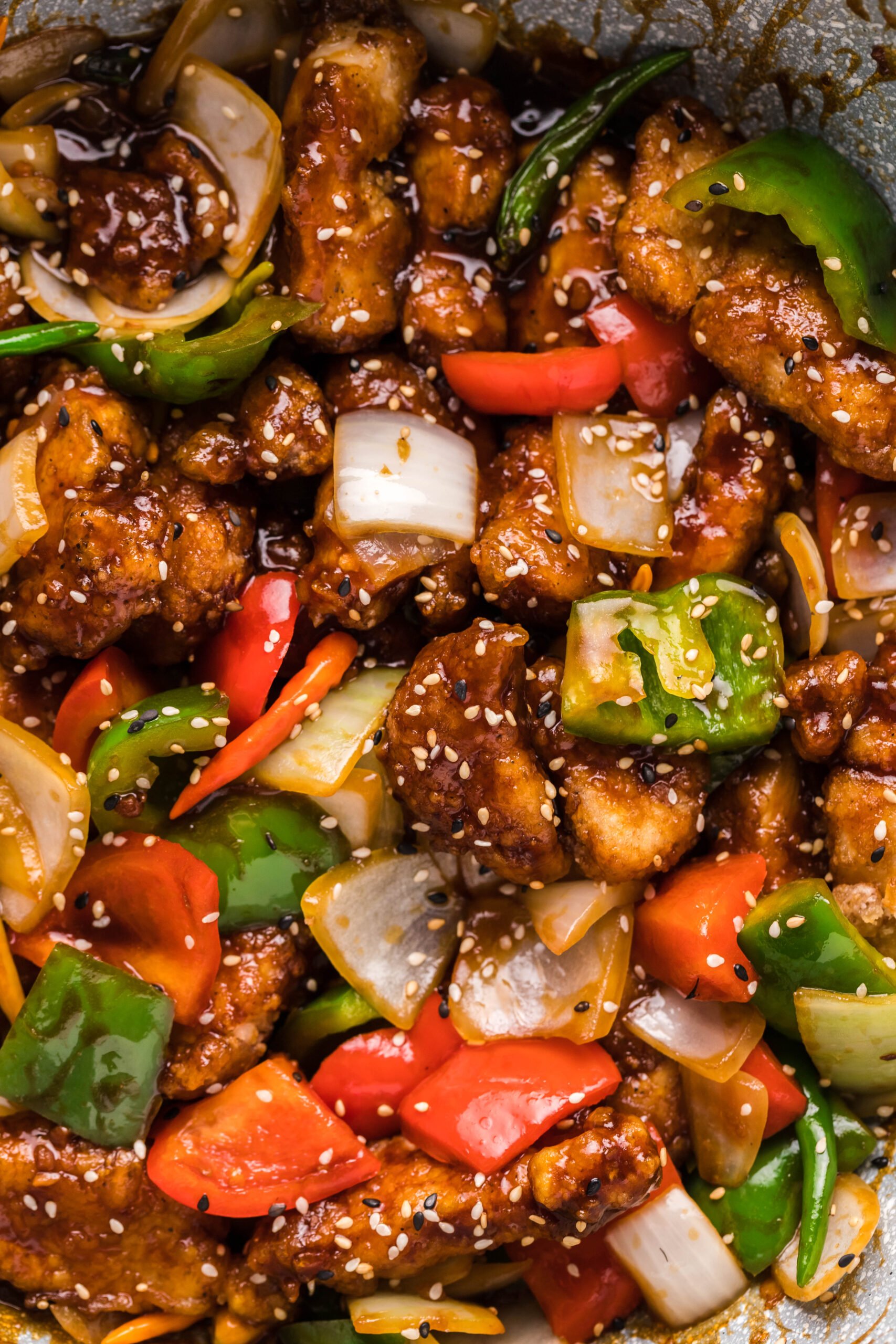 General Tso Chicken in a hot skillet