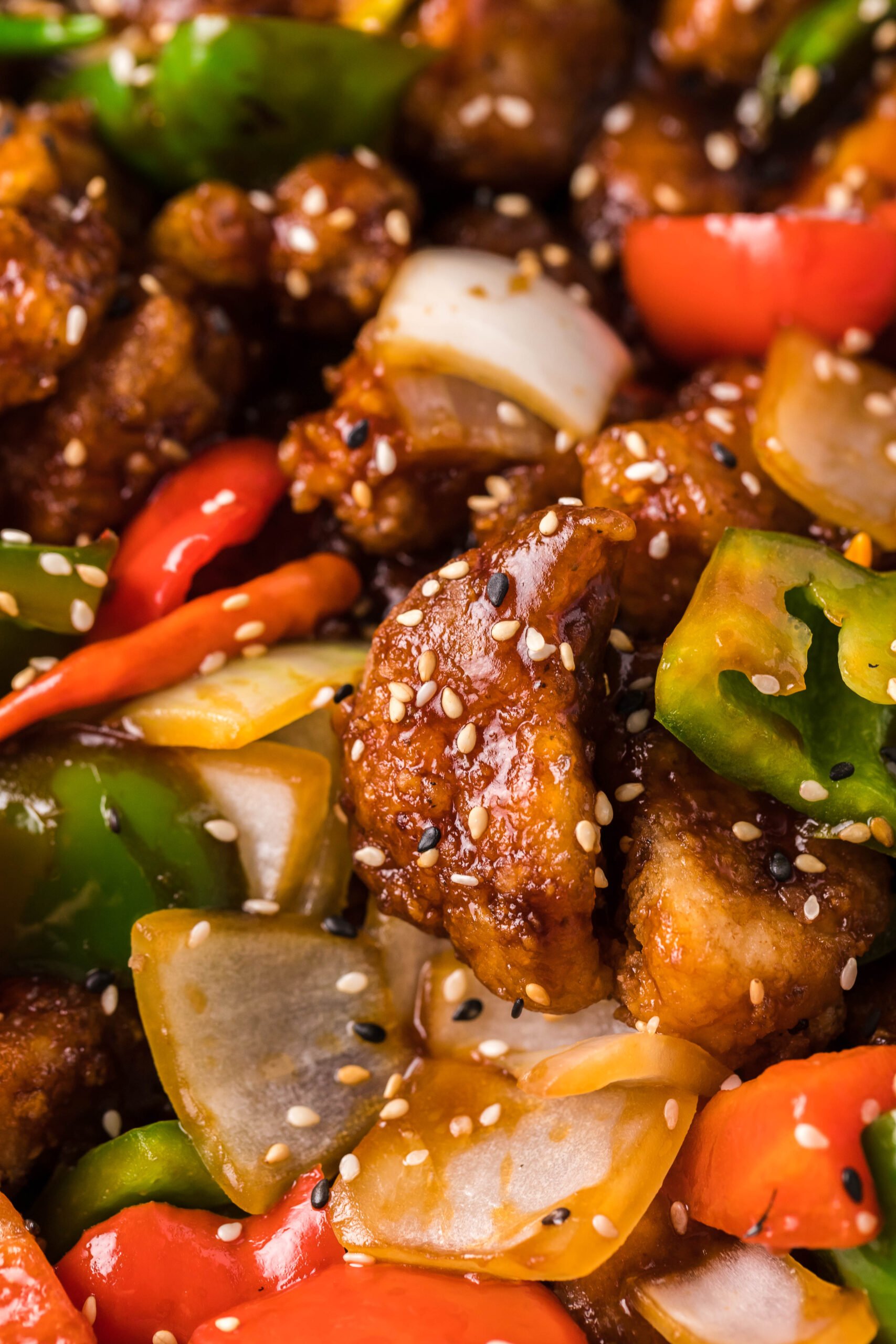 very close up angel of the General Tso Chicken