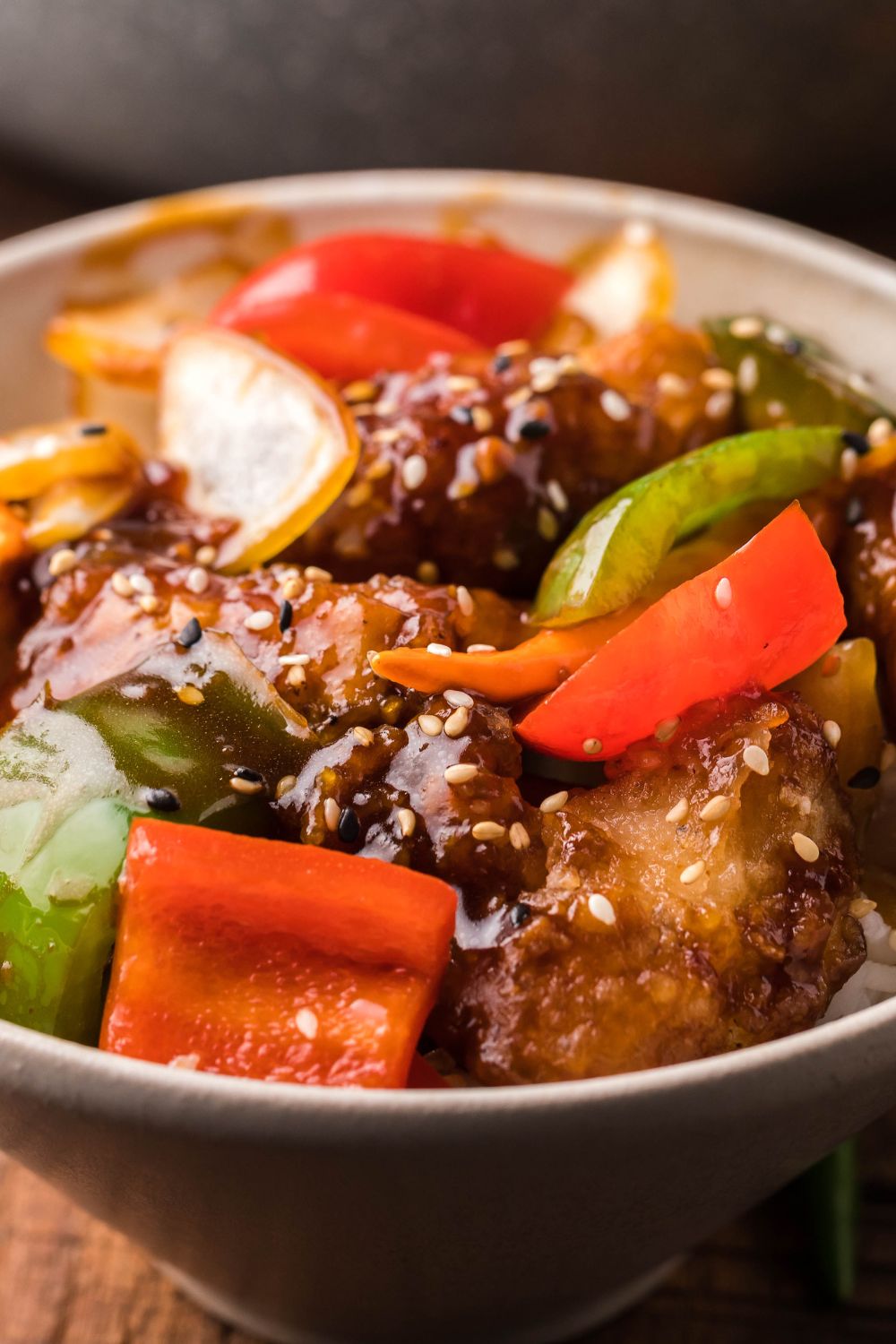 General Tso Chicken in a bowl 