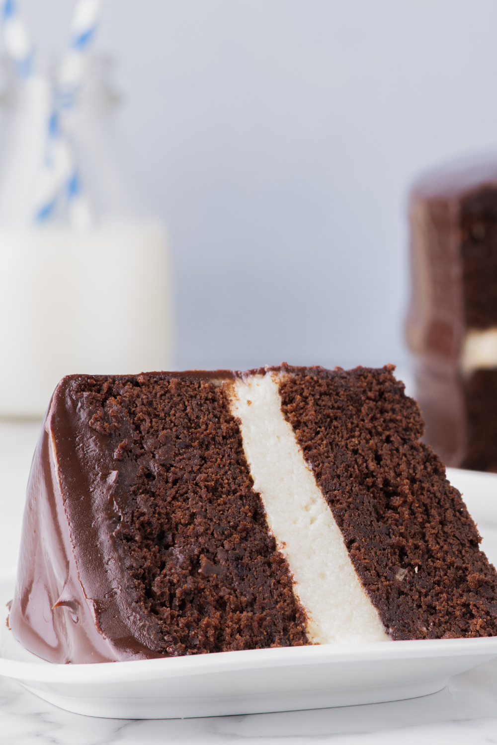slice of ding dong cake on plate on table